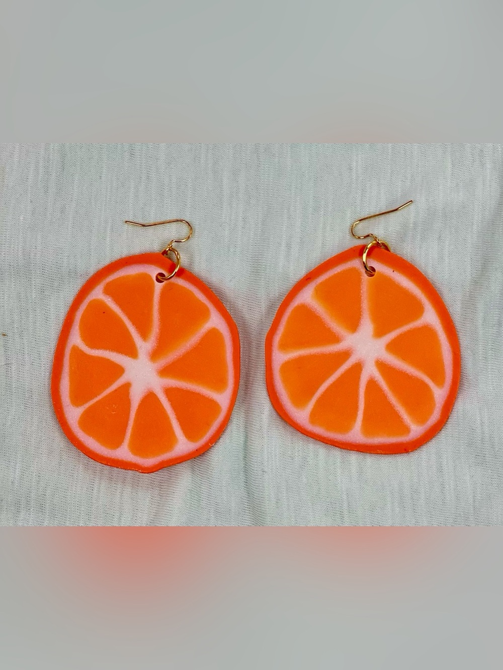 Handcrafted Orange Slice Dangle Earrings - Bright Orange